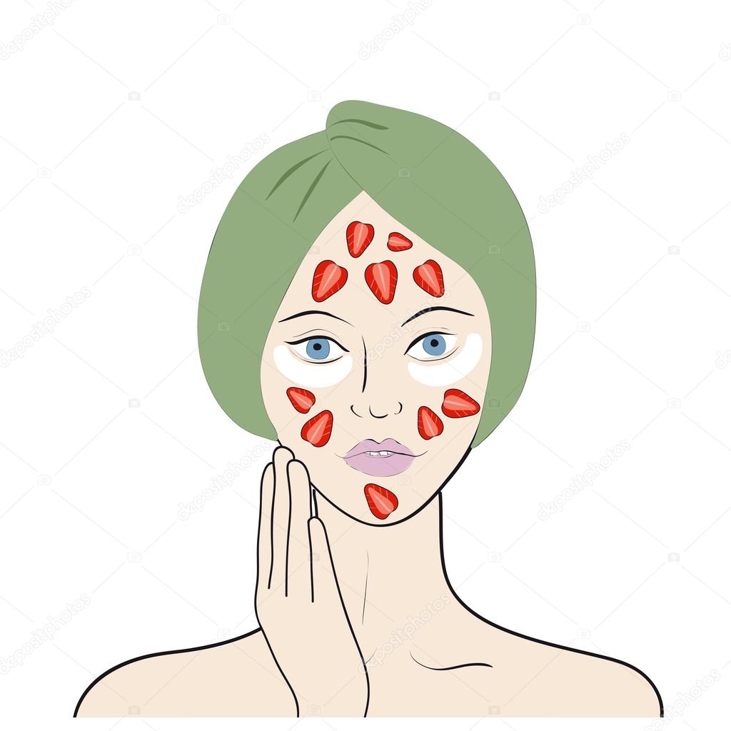 Vector illustration of a girl with strawberry mask