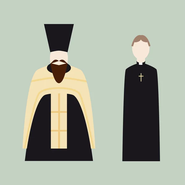 Iconos religiosos con sacerdotes cristianos — Vector de stock