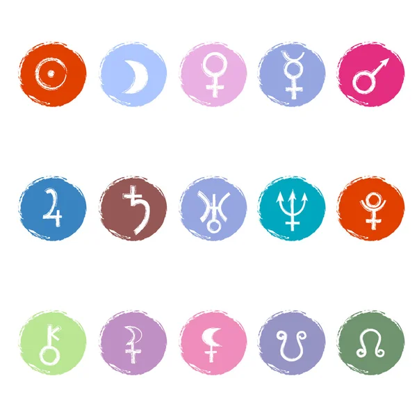 Signos astrológicos coloridos de planetas — Vector de stock