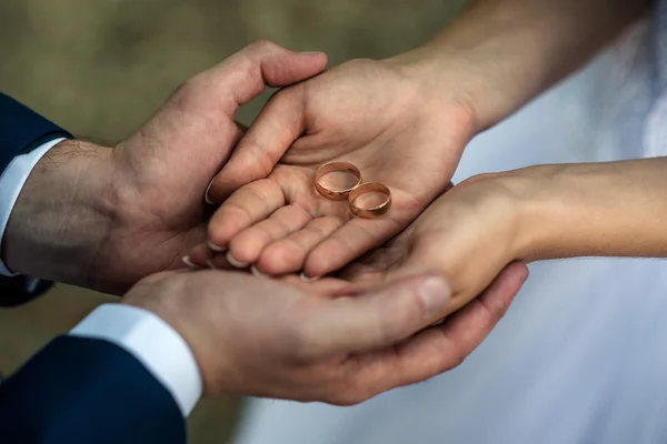 Anillos de boda en la mano — Foto de Stock