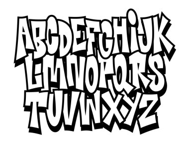 Graffiti cartoon comic doodle font alphabet. Vector clipart
