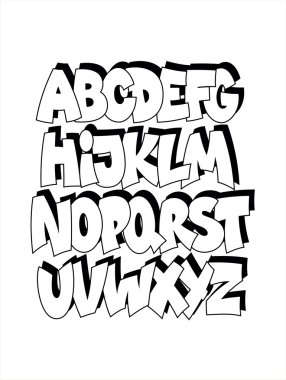 Karikatür komik grafiti yazı tipi alfabe. Vektör