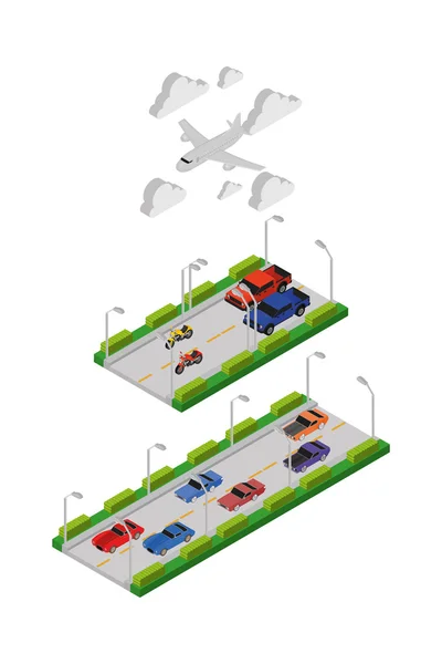 Routes et véhicules — Image vectorielle