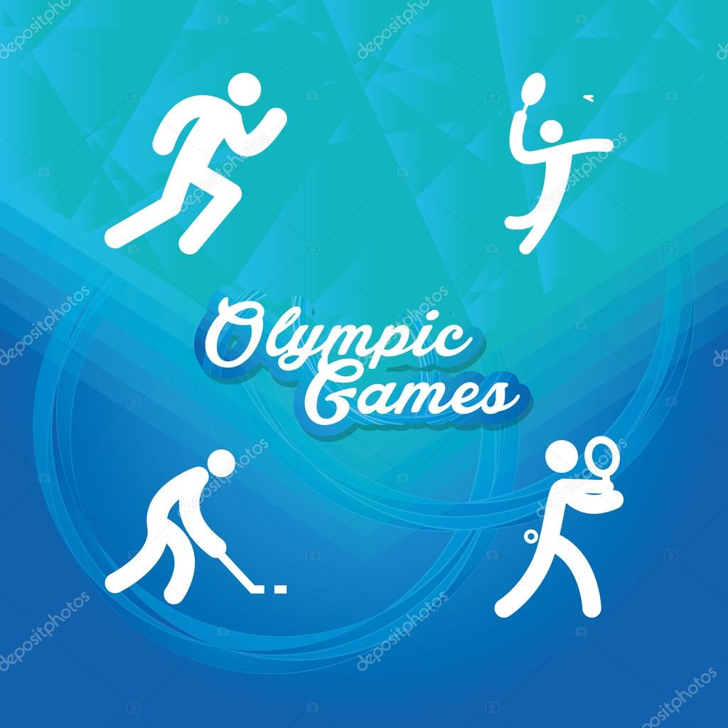 Set of sport icons with text on a blue background