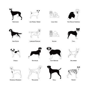 köpek siluetleri kümesi