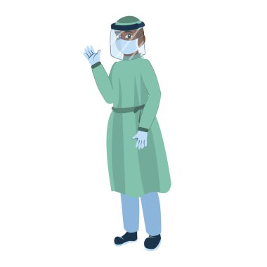 Yüz maskesi takan izole bir doktor.