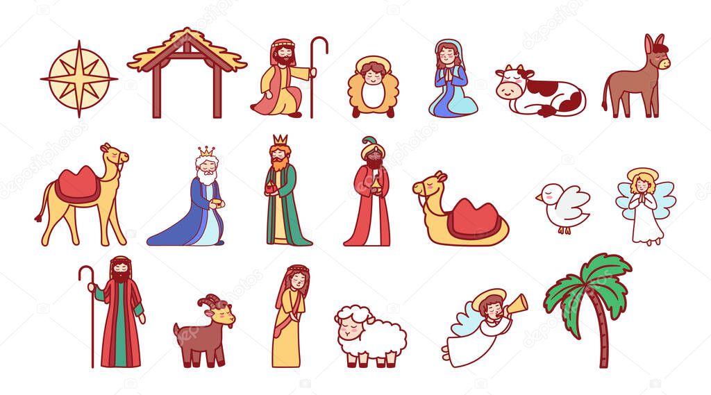 Icons set of nativity characters