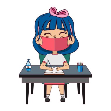 Yüz maskesi takan bir kız.