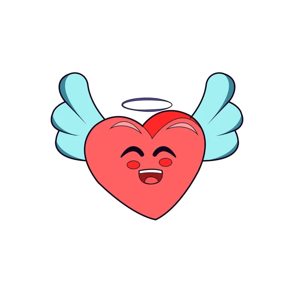 Feliz corazón de dibujos animados con alas — Vector de stock