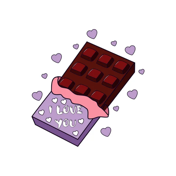 Barra de chocolate aislada con corazones — Vector de stock