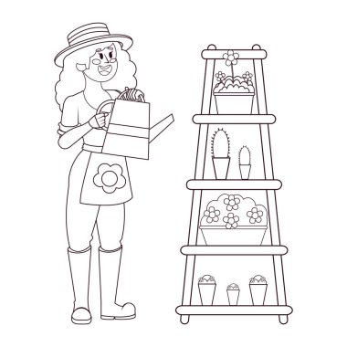 Bitkileri sulayan yalnız bir kadın.