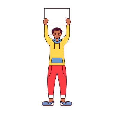 Afro-Amerikalı adam elinde bir işaret tutuyor.