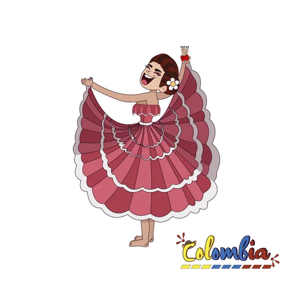 Donna colombiana tradizionale che balla — Vettoriale Stock