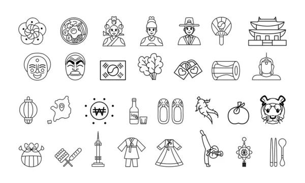 Изолированный набор традиционной иконки корейского объекта — стоковый вектор