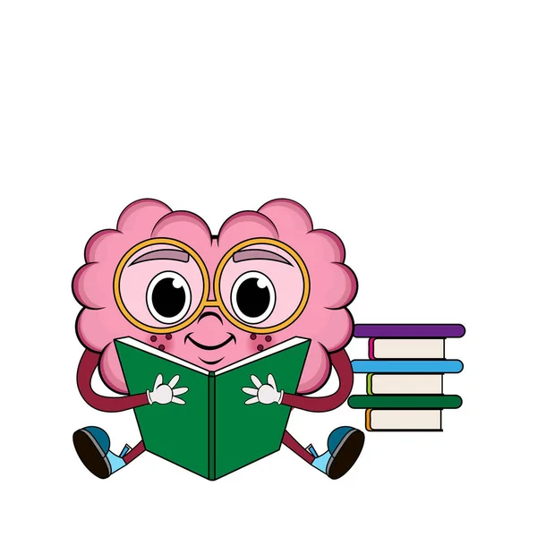 Caricature isolée d'un cerveau de lecture — Image vectorielle