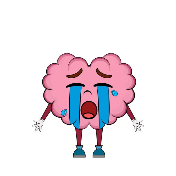 Isolierte Karikatur eines weinenden Gehirns — Stockvektor