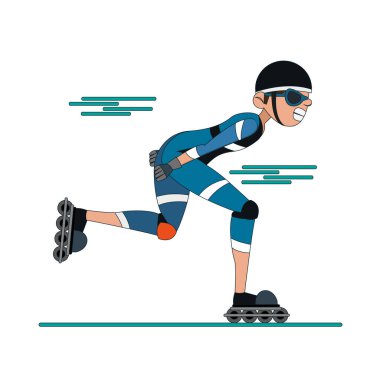 İzole çocuk karakteri paten yapıyor.