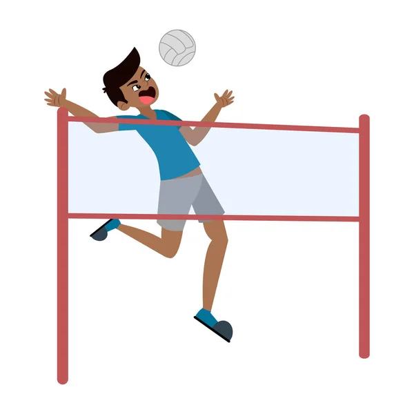 Personaje chico aislado practicando voleibol — Vector de stock