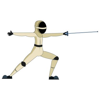 Ayrı bir sporcu karakteri eskrim yapıyor.