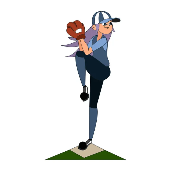 Elszigetelt nő karakter gyakorló baseball — Stock Vector