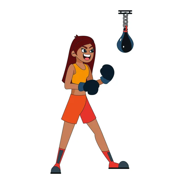 Isolated girl athlete character boxing — Stock Vector