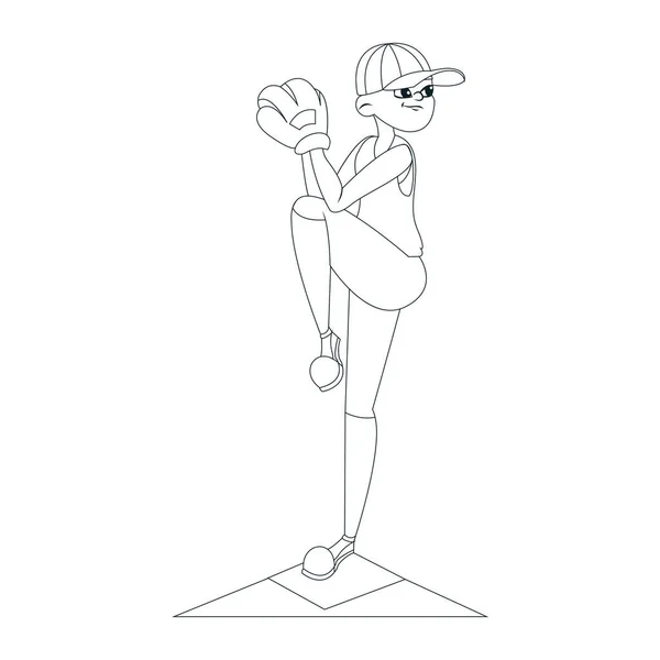 Personaje masculino aislado practicando béisbol — Vector de stock