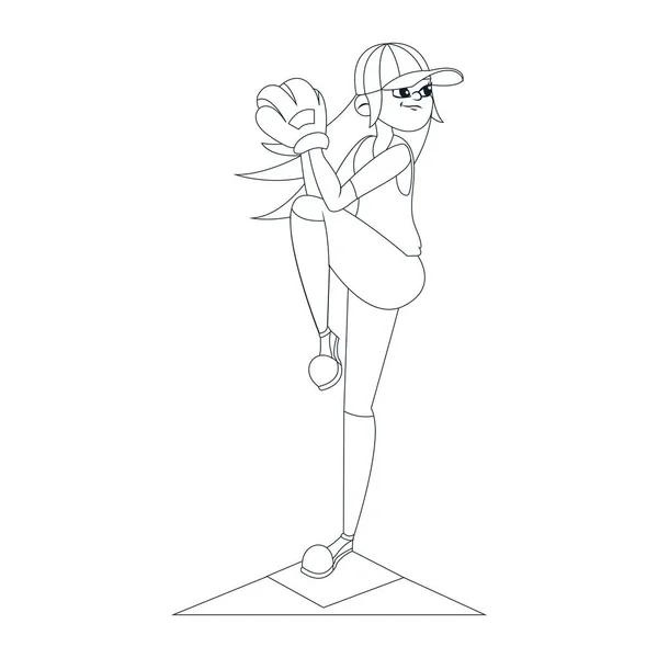 Femme isolée personnage pratiquant le baseball — Image vectorielle