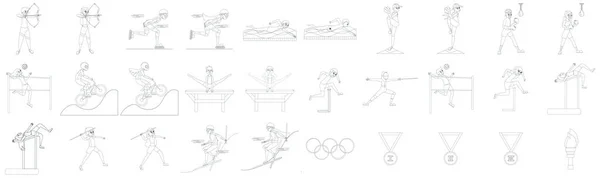 Conjunto de diferentes personajes deportistas practicando diferentes deportes — Archivo Imágenes Vectoriales