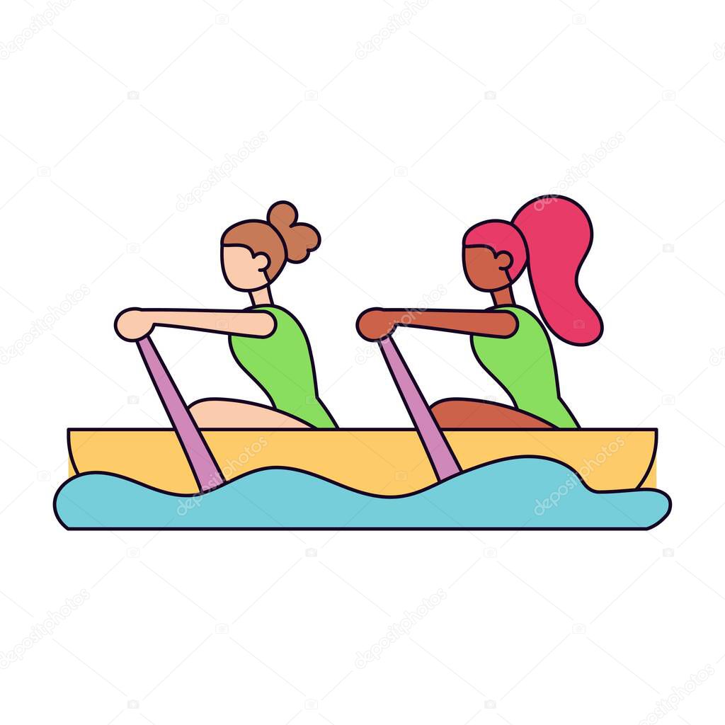 Isolated athlete character icon practicing rafting