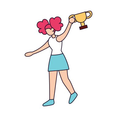 Altın kupa ile izole edilmiş bir atlet karakter ikonu