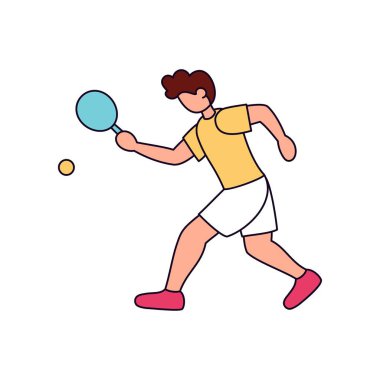 İzole edilmiş atlet karakter ikonu ping pong pratik yapıyor