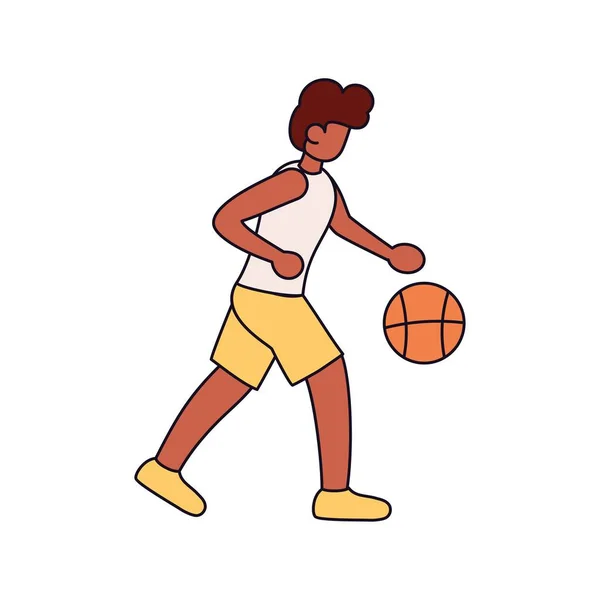 Isolated athlete character icon practicing basketball — Stock Vector