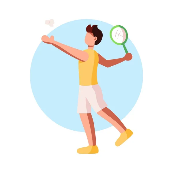Isolée icône de caractère athlète pratiquant le badminton — Image vectorielle