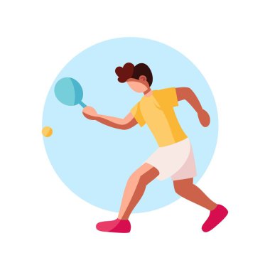 İzole edilmiş atlet karakter ikonu ping pong pratik yapıyor