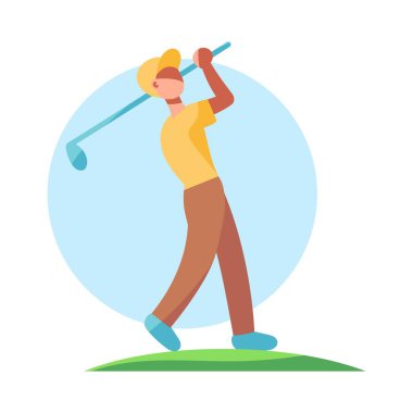 Münferit atlet karakter ikonu golf çalışıyor