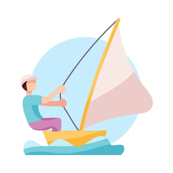 Isolated athlete character icon practicing sailing — Stock Vector