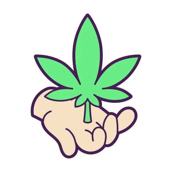 Elszigetelt kannabisz egy kézben természetes gyógyászat ikon — Stock Vector