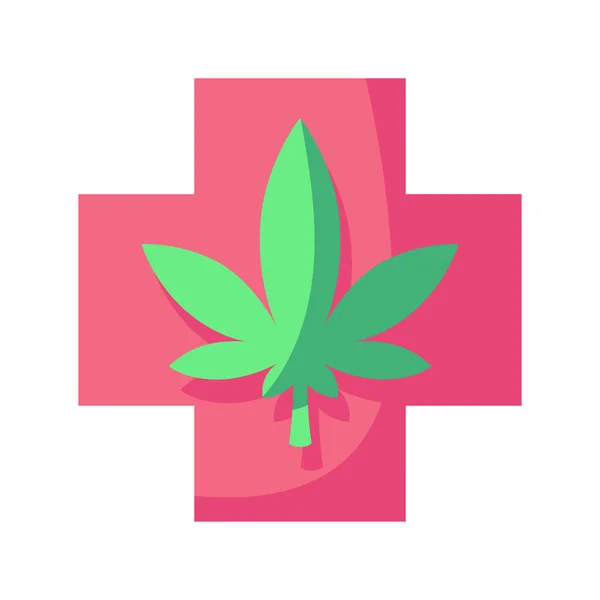 Cannabis isolado com um ícone de medicina natural cruz — Vetor de Stock