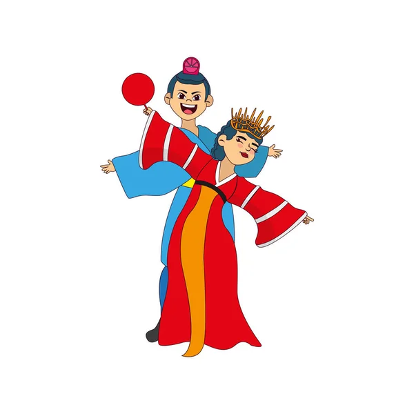 Pareja coreana aislada con ropa tradicional — Vector de stock