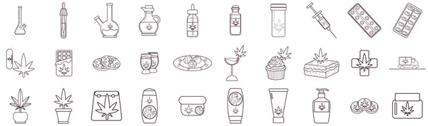 Ensemble d'icône de la médecine naturelle du cannabis — Image vectorielle