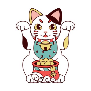 İzole edilmiş Japon Maneki Neko Şanslı Kedi