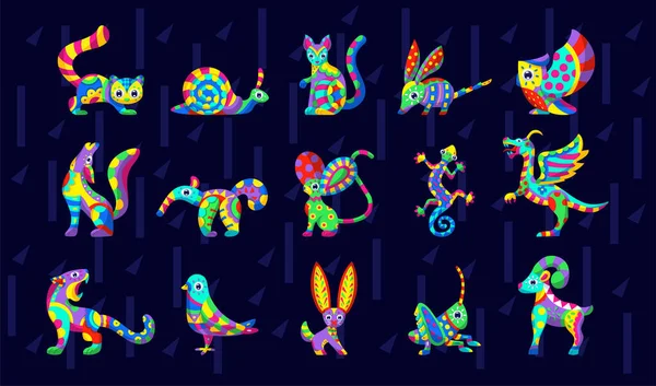 Bir grup renkli alebrijes Meksika kültürü