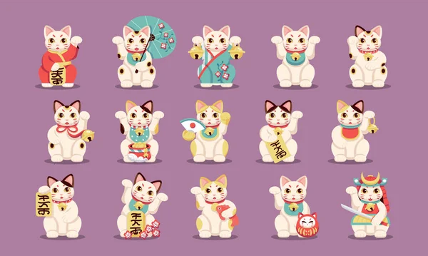 Set di Maneki Neko giapponesi — Vettoriale Stock