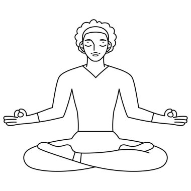 Sağlıklı yaşam tarzında meditasyon yapan bir adamın izole edilmiş ana hatları