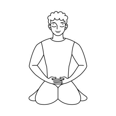 Sağlıklı yaşam tarzında meditasyon yapan bir adamın izole edilmiş ana hatları