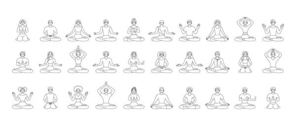 Conjunto de hombres y mujeres meditando — Archivo Imágenes Vectoriales