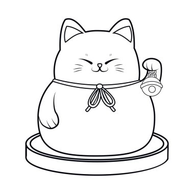 İzole edilmiş Kawaii Asya kedisi. Neko bir elini kaldırdı.