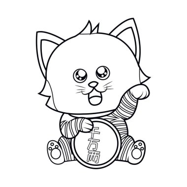 İzole edilmiş Kawaii Asya kedisi. Neko bir elini kaldırdı.