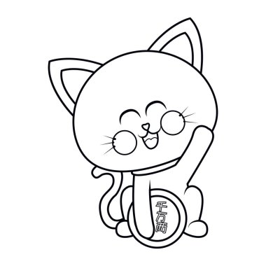 İzole edilmiş Kawaii Asya kedisi. Neko bir elini kaldırdı.