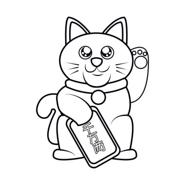 İzole edilmiş Kawaii Asya kedisi. Neko bir elini kaldırdı.